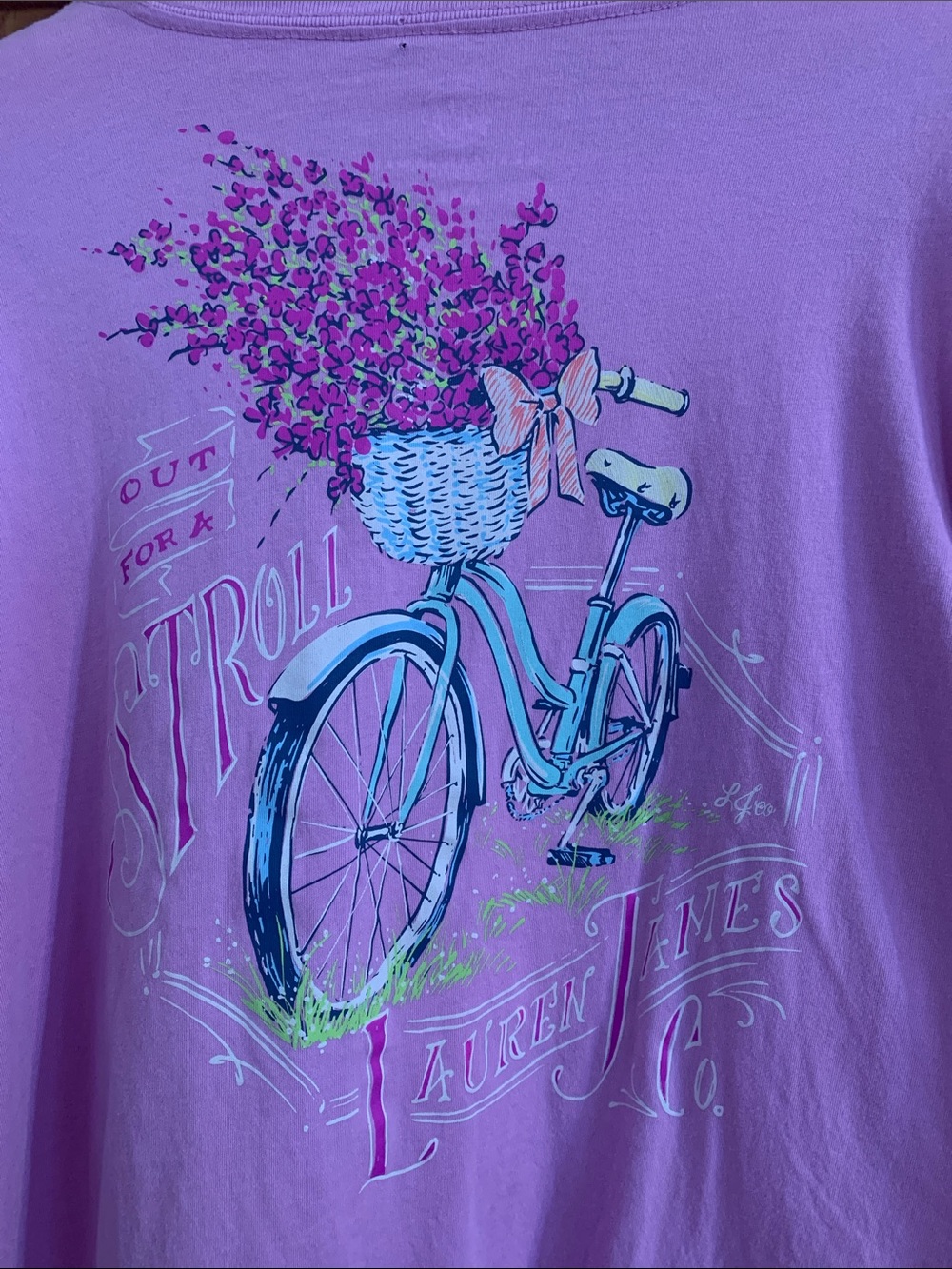 Lauren James Lavender Long Sleeve Tee with Bicycle & Floral Basket
